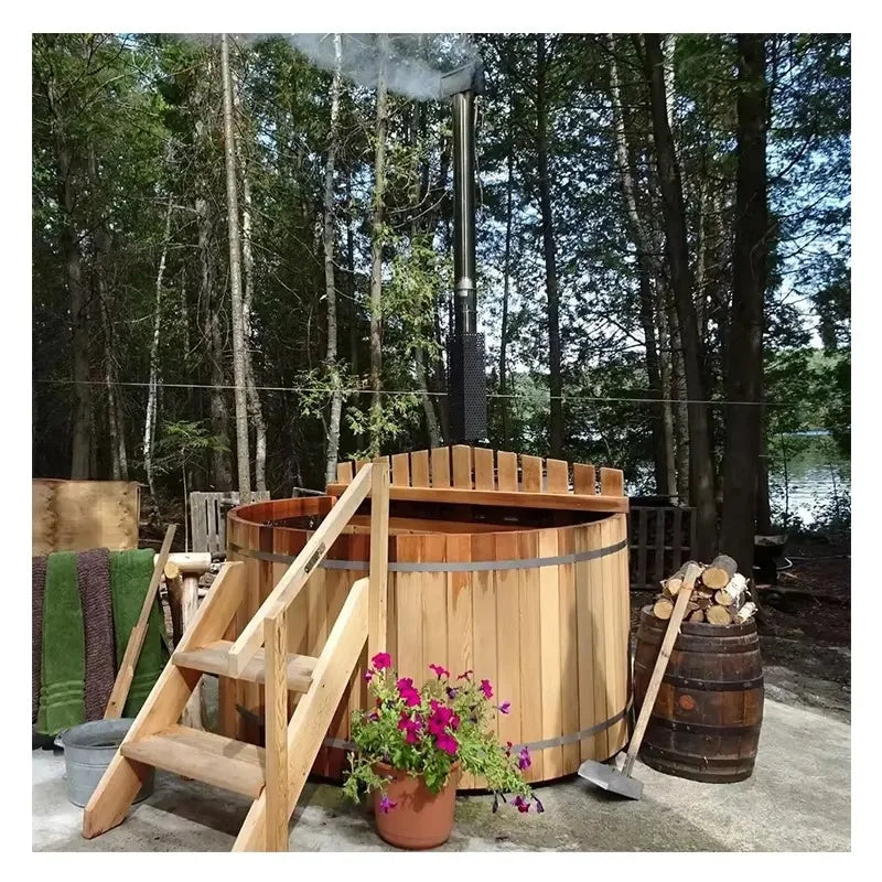 Spa jacuzzi en bois OMGD avec chauffage au bois - 6 à 8 personnes
