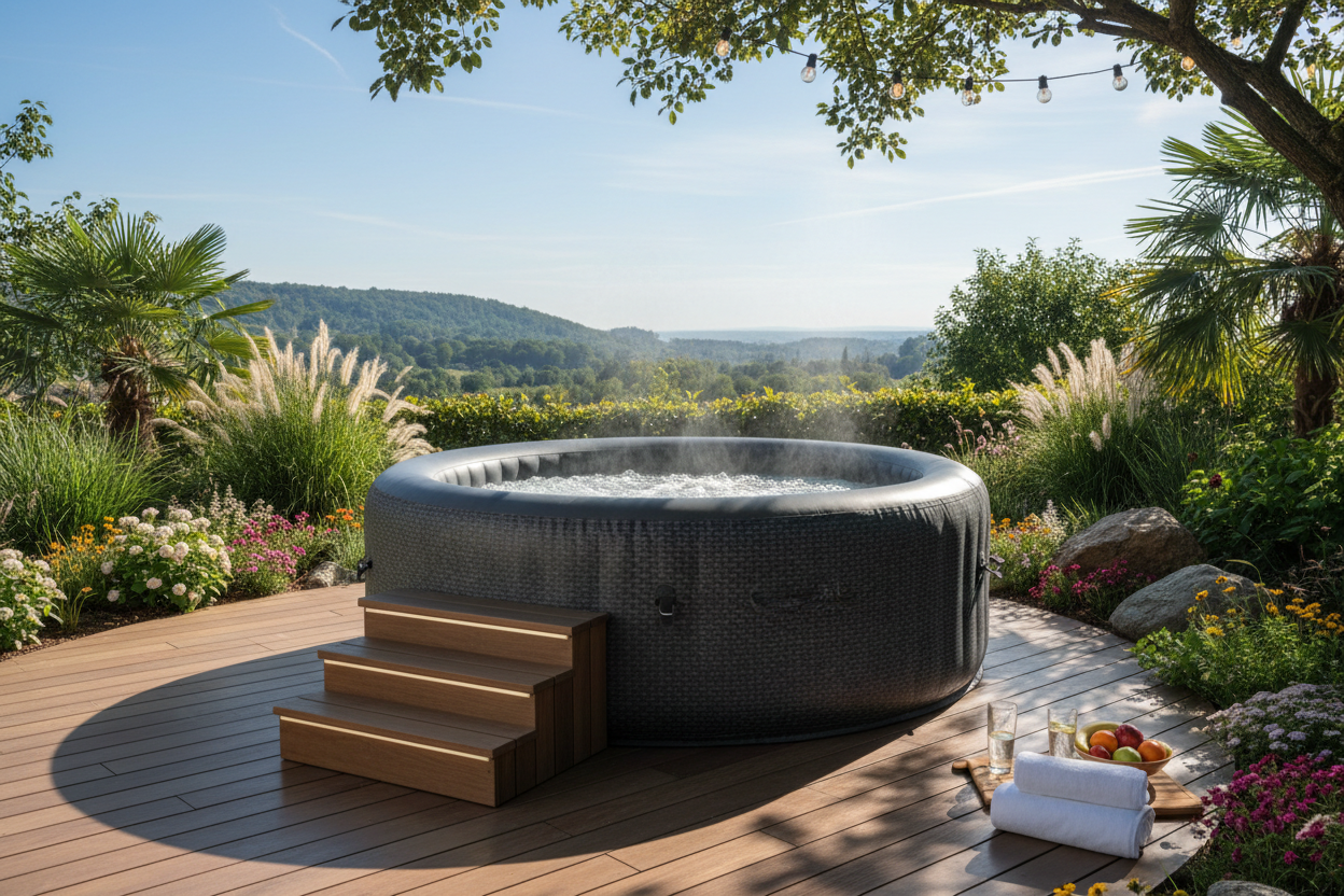 Jacuzzi gonflable en plein air avec marches